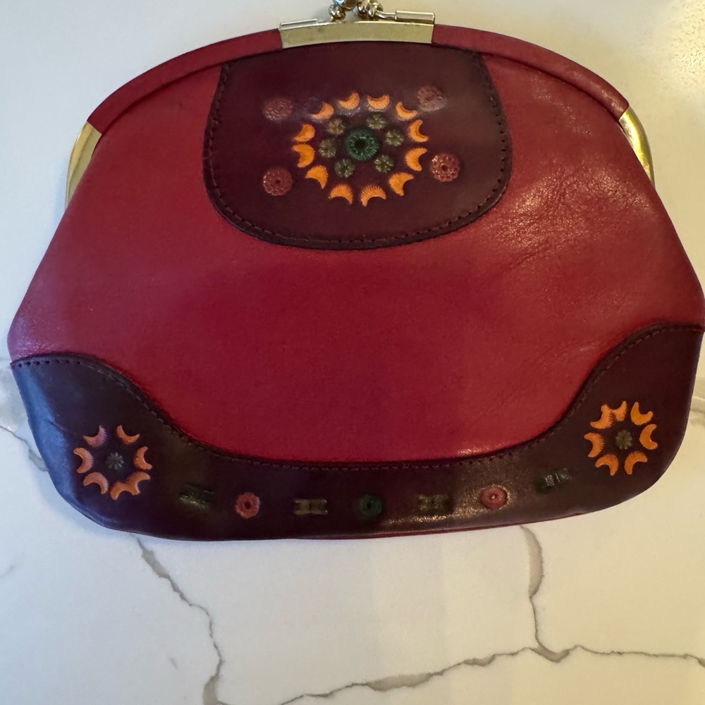 Handmade Kiss-Lock Red Leather Clutch